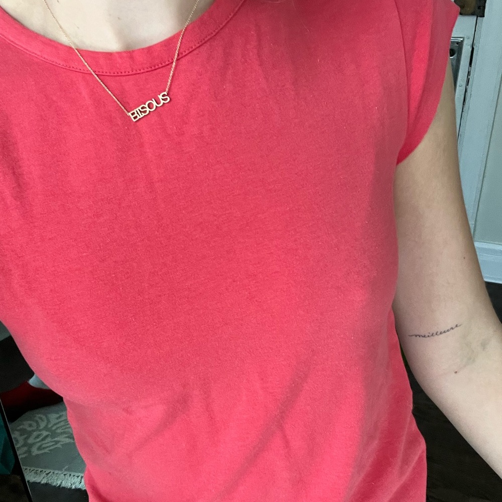 Anthropologie salmon/red tshirt with raw edges (NWT)